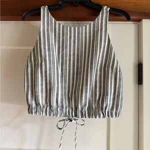Striped Charcoal Linen Cropped Tank